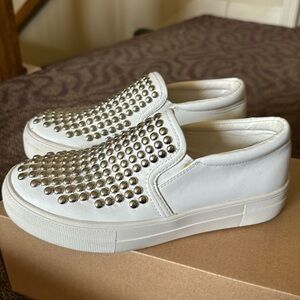 Steve Madden White studded slip on platform sneaker